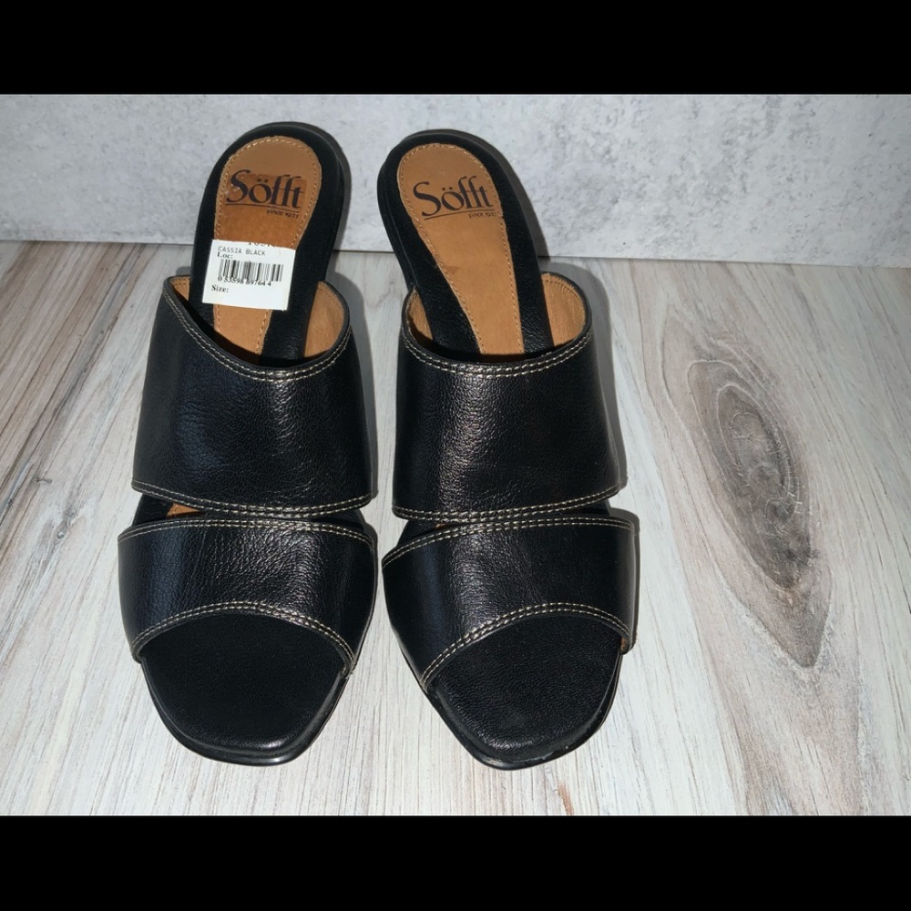 Black Leather Slide Sandals for Women